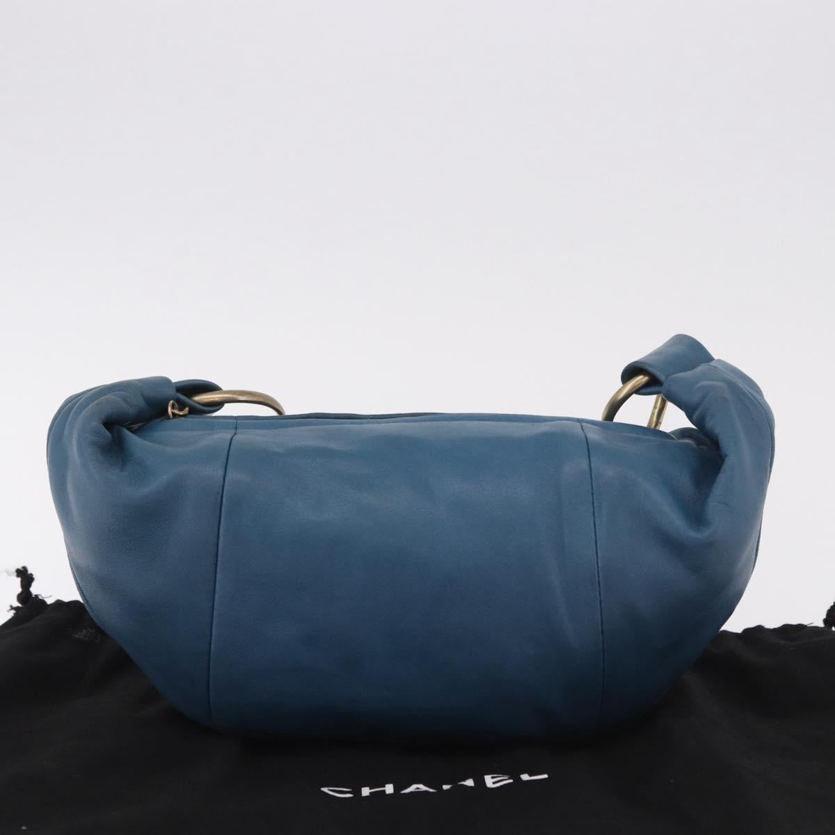 CHANEL Chain Shoulder Bag Lamb Skin Blue Gold CC Auth 185410SAM