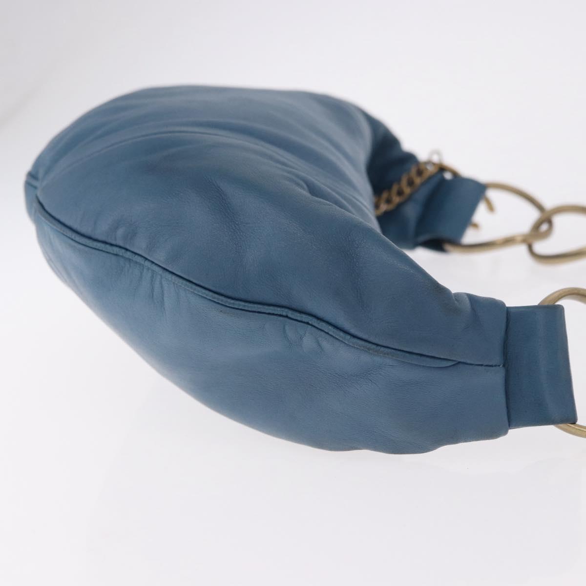 CHANEL Chain Shoulder Bag Lamb Skin Blue Gold CC Auth 185410SAM