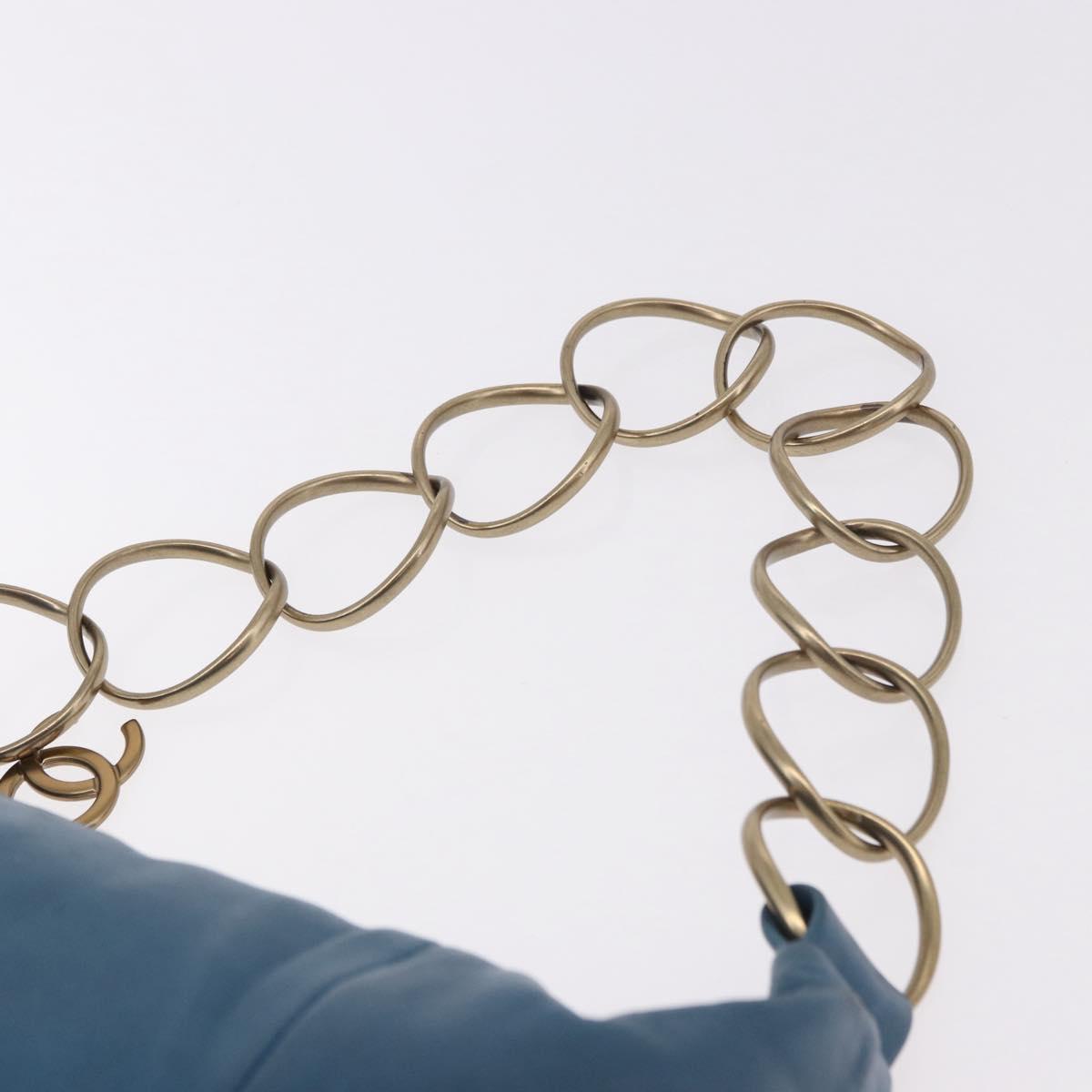 CHANEL Chain Shoulder Bag Lamb Skin Blue Gold CC Auth 185410SAM