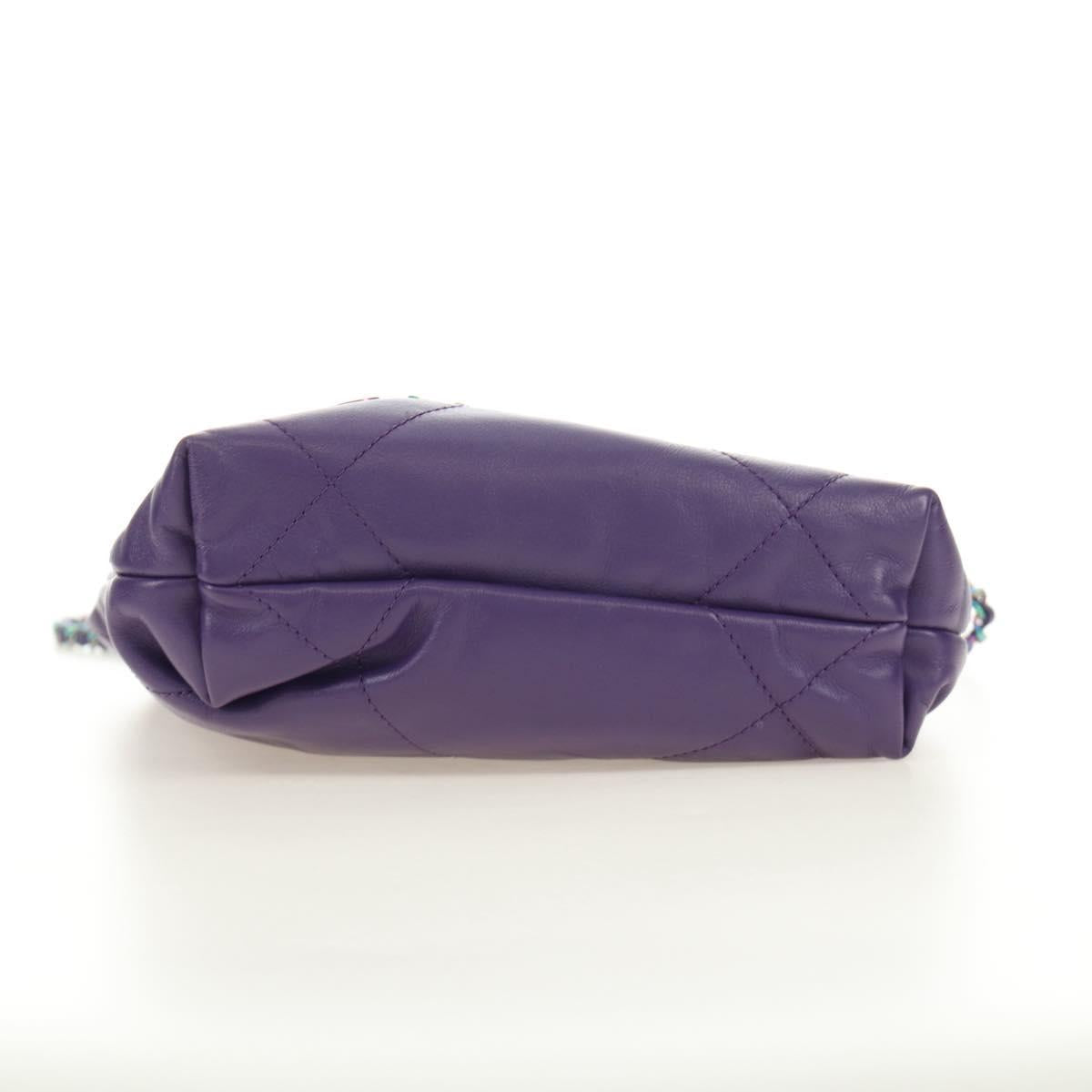 CHANEL Chanel 22 Mini Matelasse Chain Bag Calf Skin 2way Purple CC Auth 185411SM
