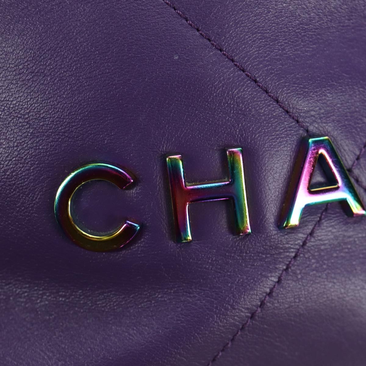 CHANEL Chanel 22 Mini Matelasse Chain Bag Calf Skin 2way Purple CC Auth 185411SM