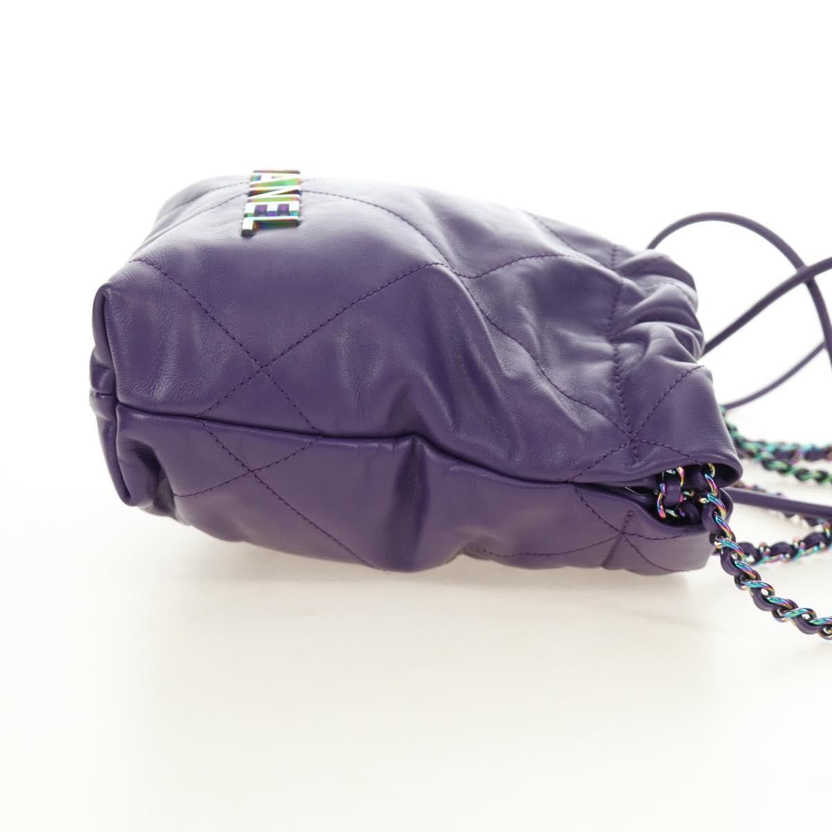 CHANEL Chanel 22 Mini Matelasse Chain Bag Calf Skin 2way Purple CC Auth 185411SM