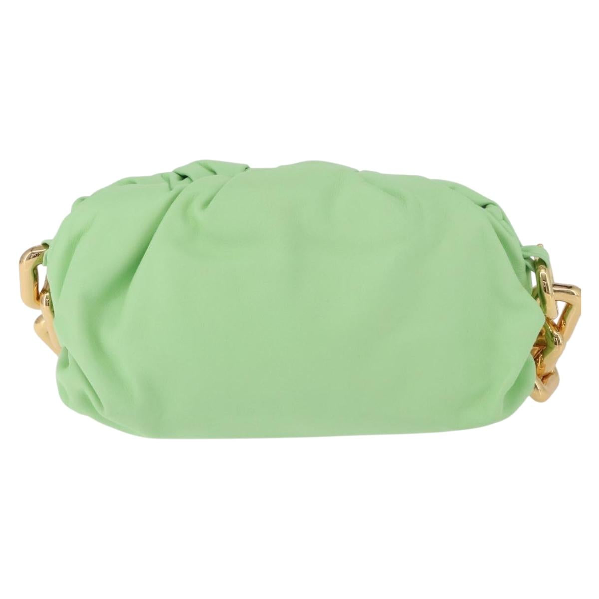 BOTTEGA VENETA The Chain Pouch Shoulder Bag Leather Green Gold Auth 185412SAM