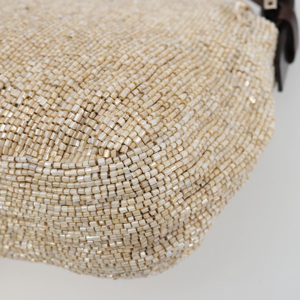 FENDI Mamma Baguette Shoulder Bag Beads Ivory Silver Auth 185413V