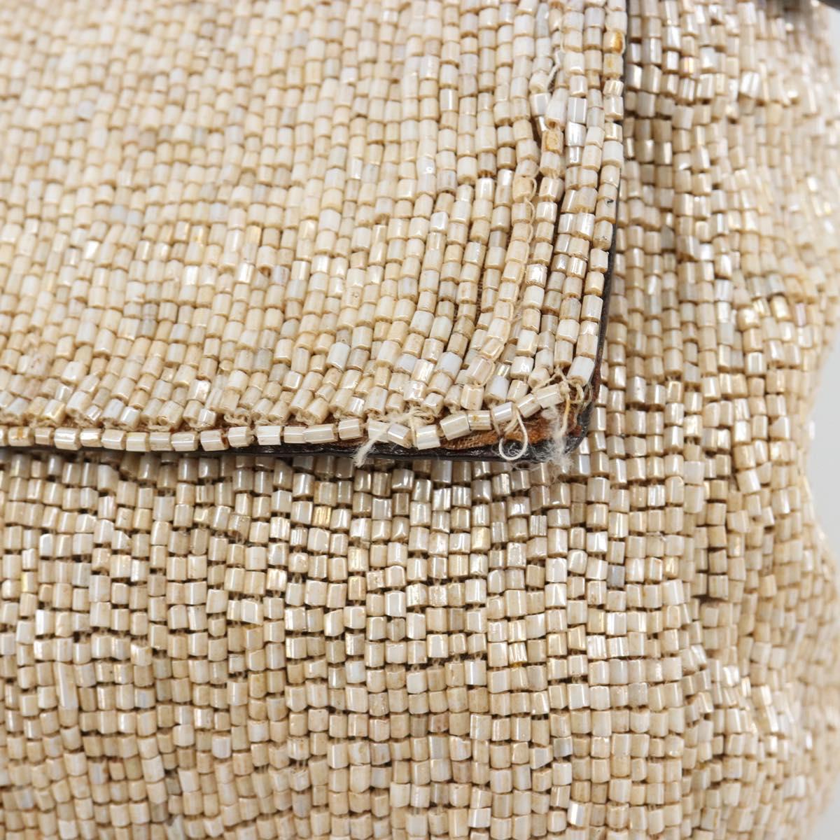 FENDI Mamma Baguette Shoulder Bag Beads Ivory Silver Auth 185413V