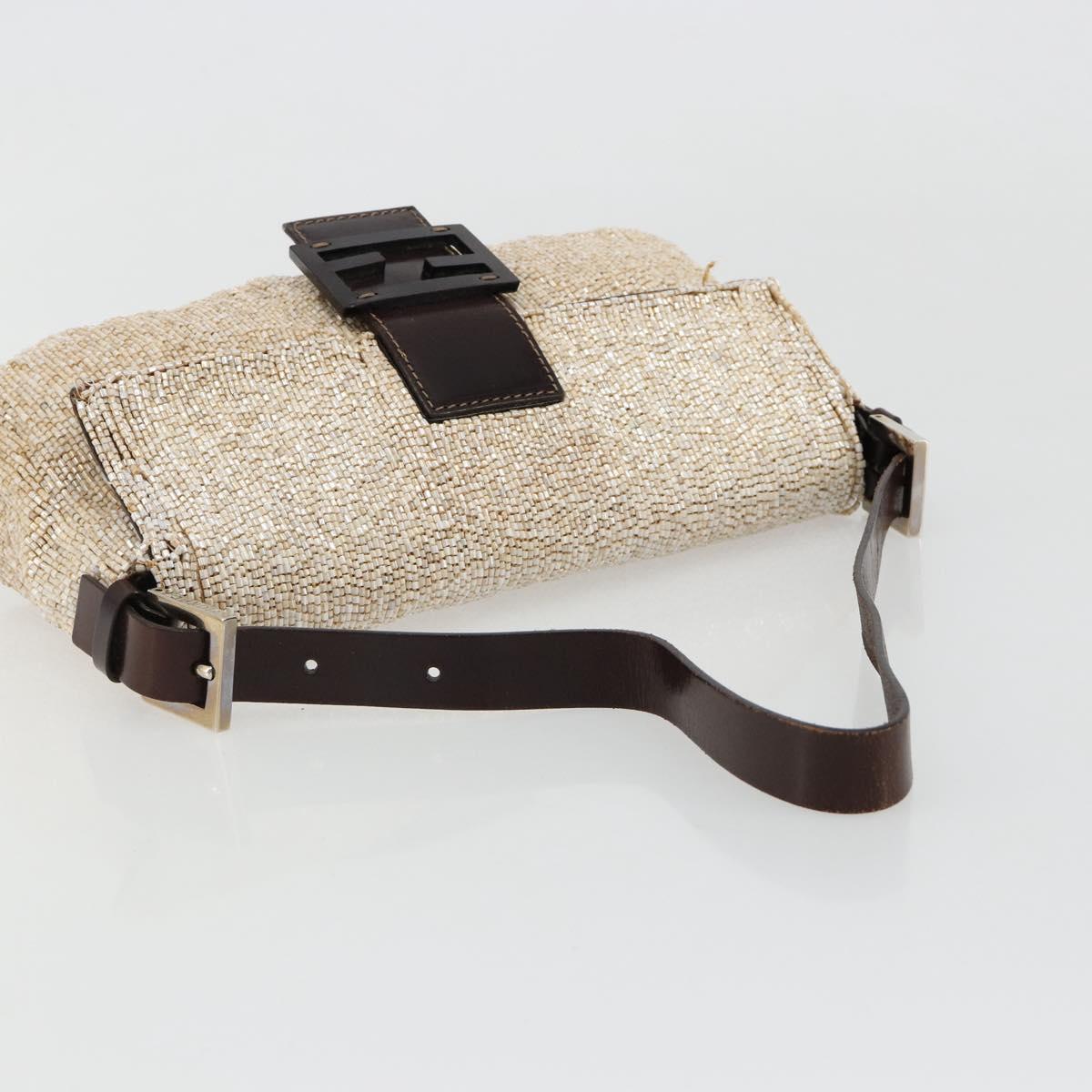 FENDI Mamma Baguette Shoulder Bag Beads Ivory Silver Auth 185413V