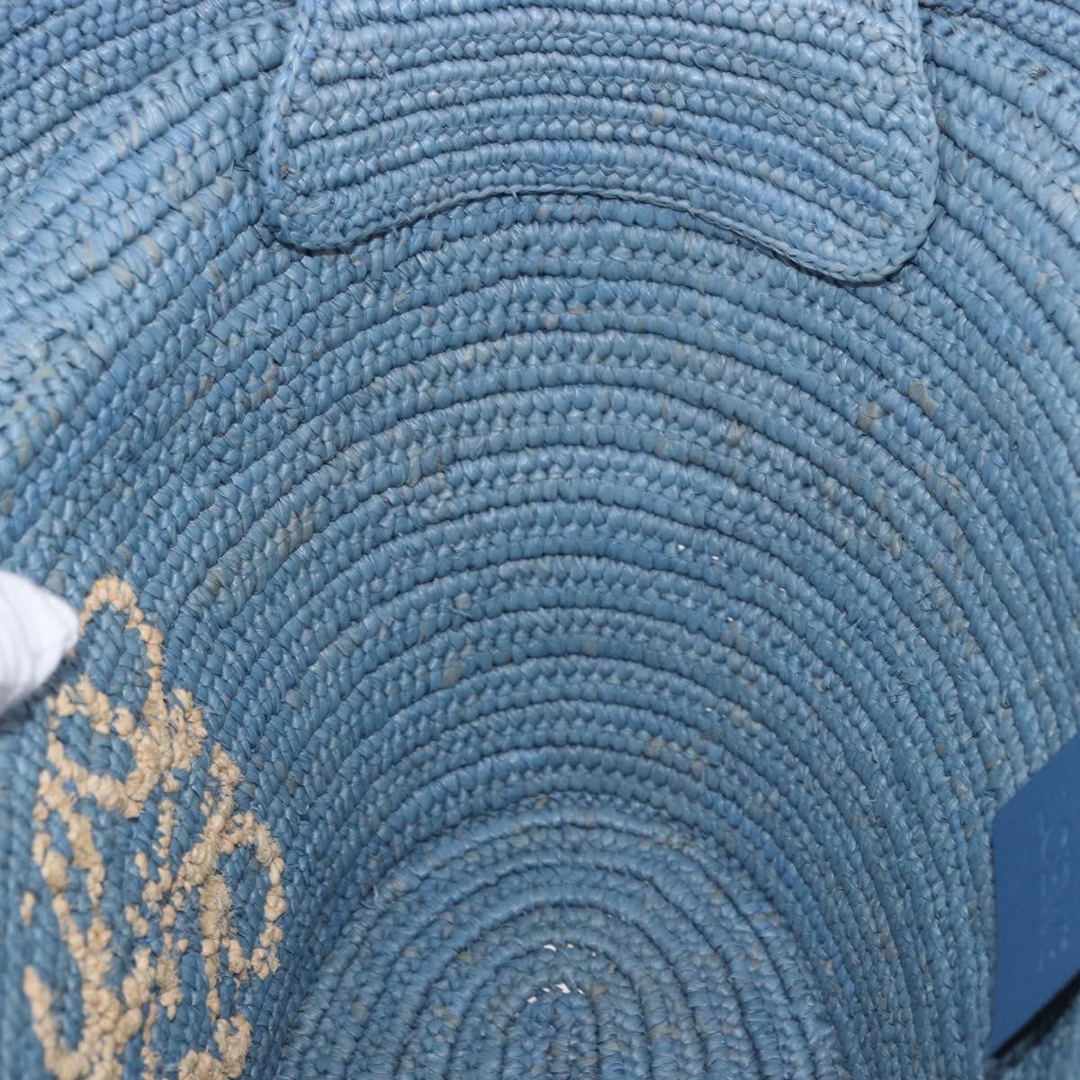 LOEWE Elephant Motif Hand Bag Raffia Light Blue Auth 185419SAM