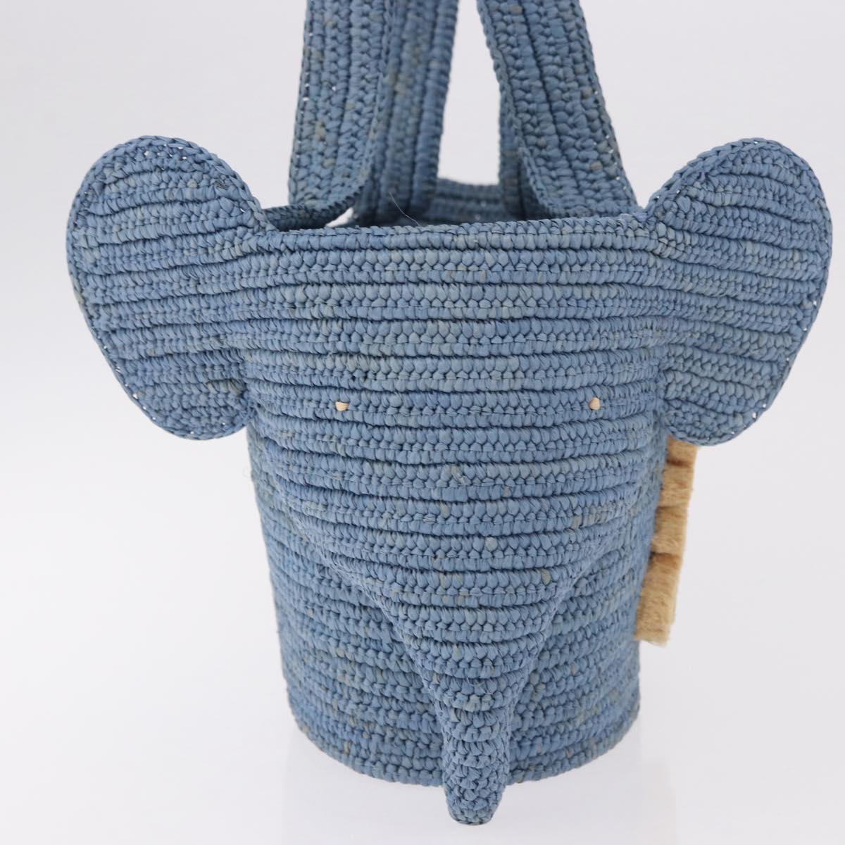 LOEWE Elephant Motif Hand Bag Raffia Light Blue Auth 185419SAM