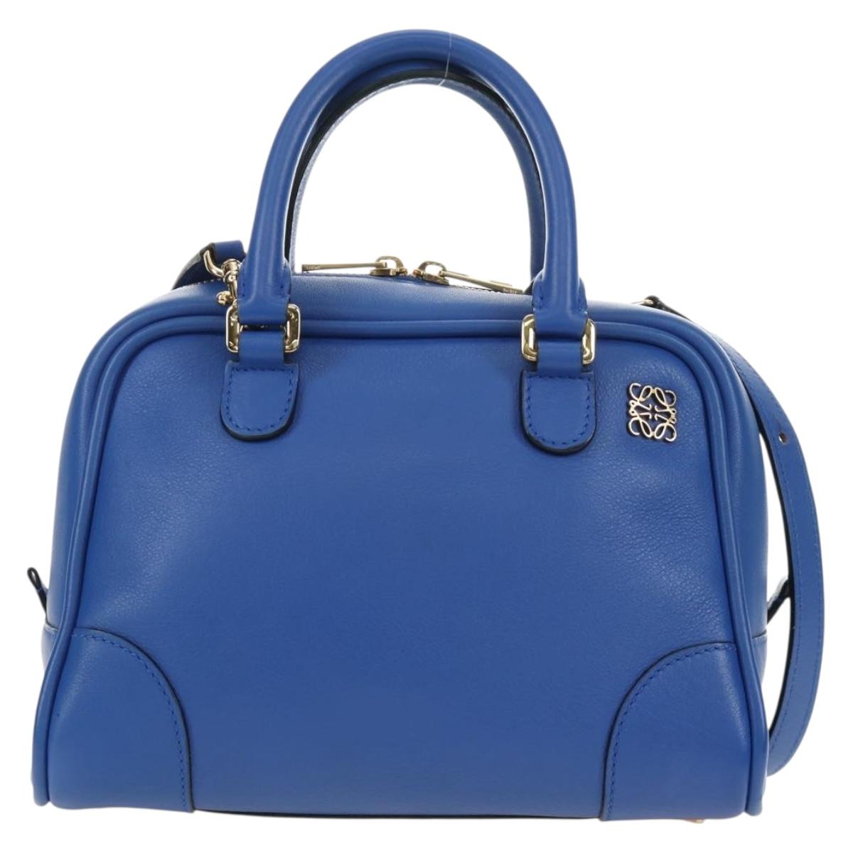 LOEWE Amazona 75 Hand Bag Leather 2way Blue Gold Auth 185420SM