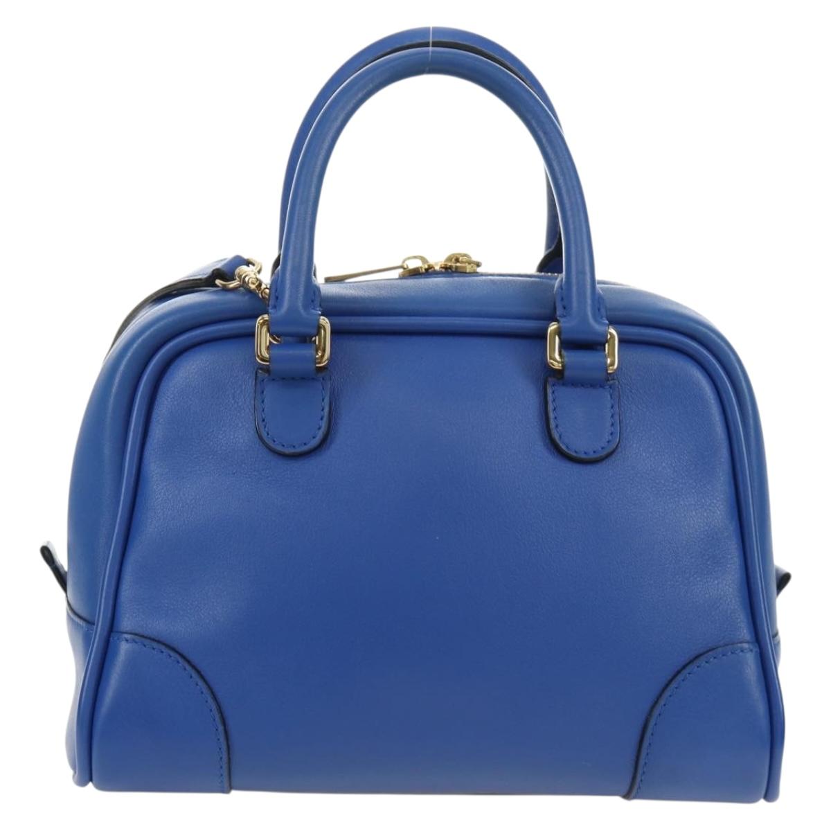 LOEWE Amazona 75 Hand Bag Leather 2way Blue Gold Auth 185420SM