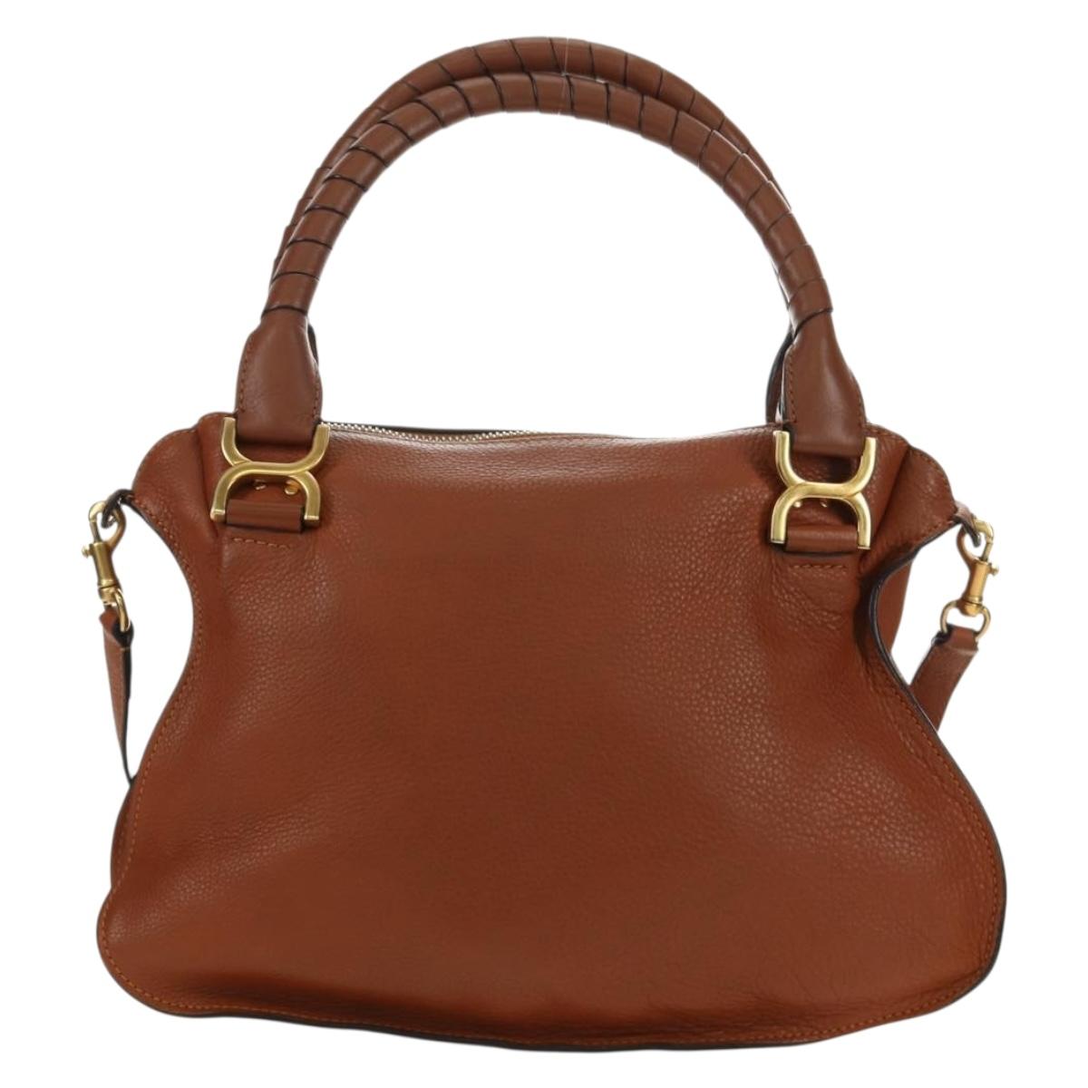 Chloe Marcie Hand Bag Leather 2way Brown Gold Auth 185421V
