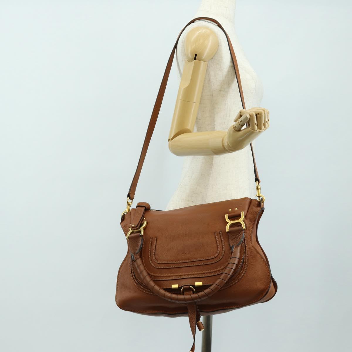 Chloe Marcie Hand Bag Leather 2way Brown Gold Auth 185421V