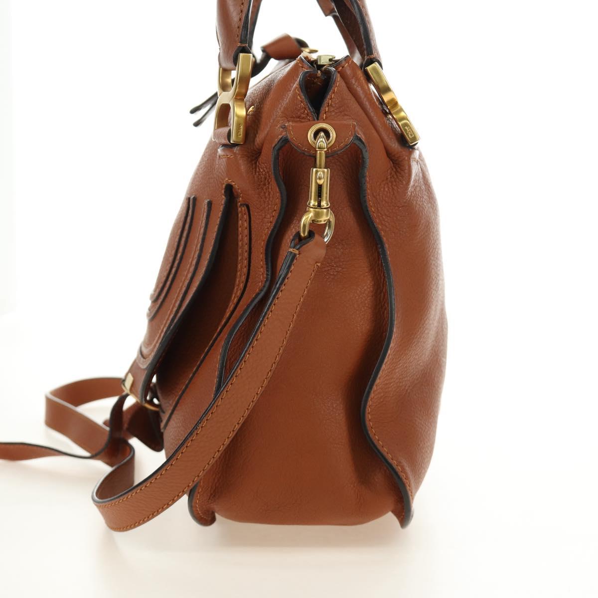 Chloe Marcie Hand Bag Leather 2way Brown Gold Auth 185421V