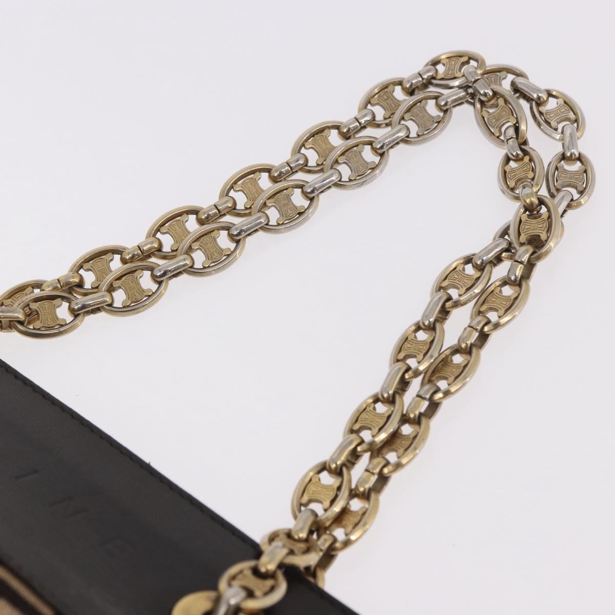 CELINE Chain Shoulder Bag Knitted Fabrics Beige Gold Auth 185422A