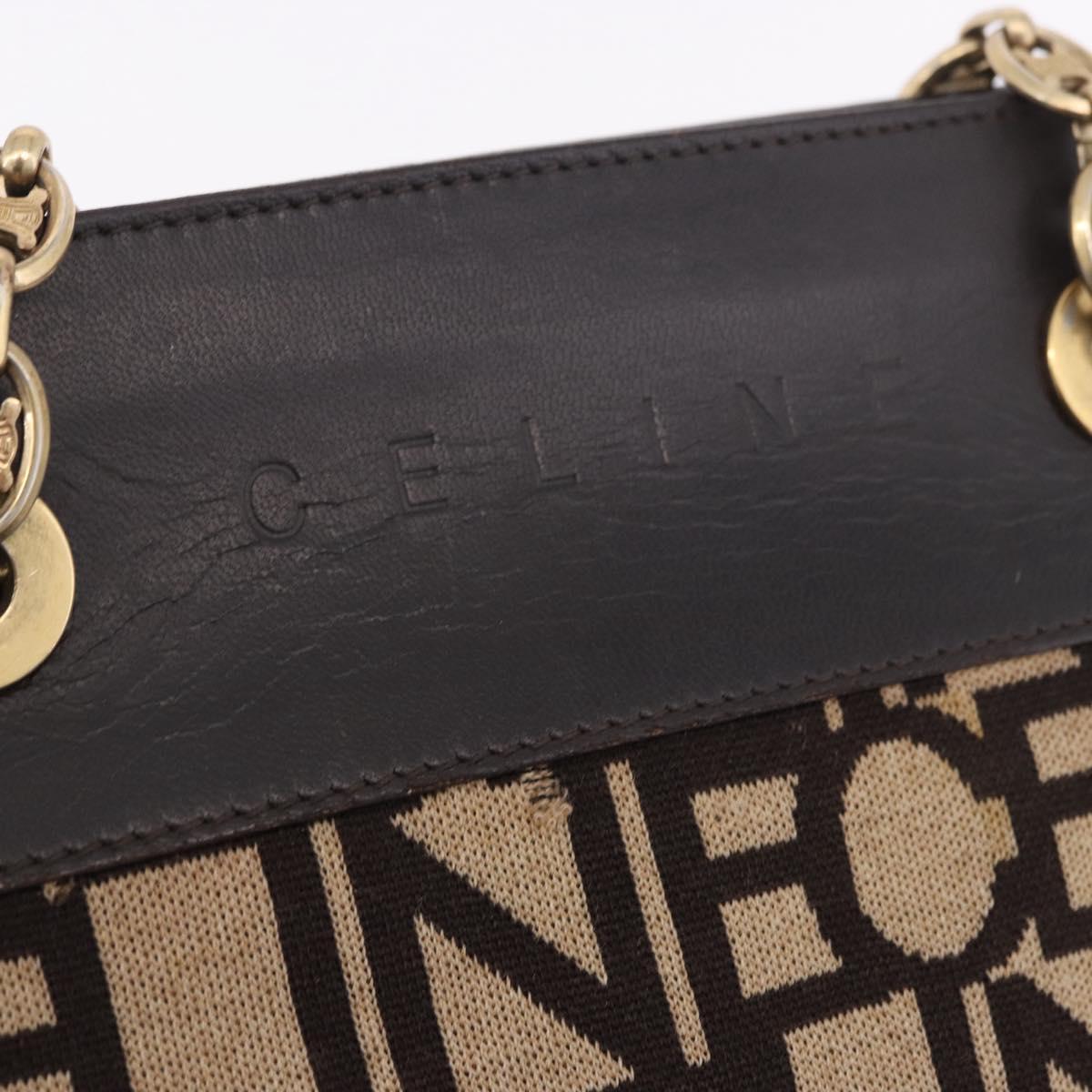 CELINE Chain Shoulder Bag Knitted Fabrics Beige Gold Auth 185422A