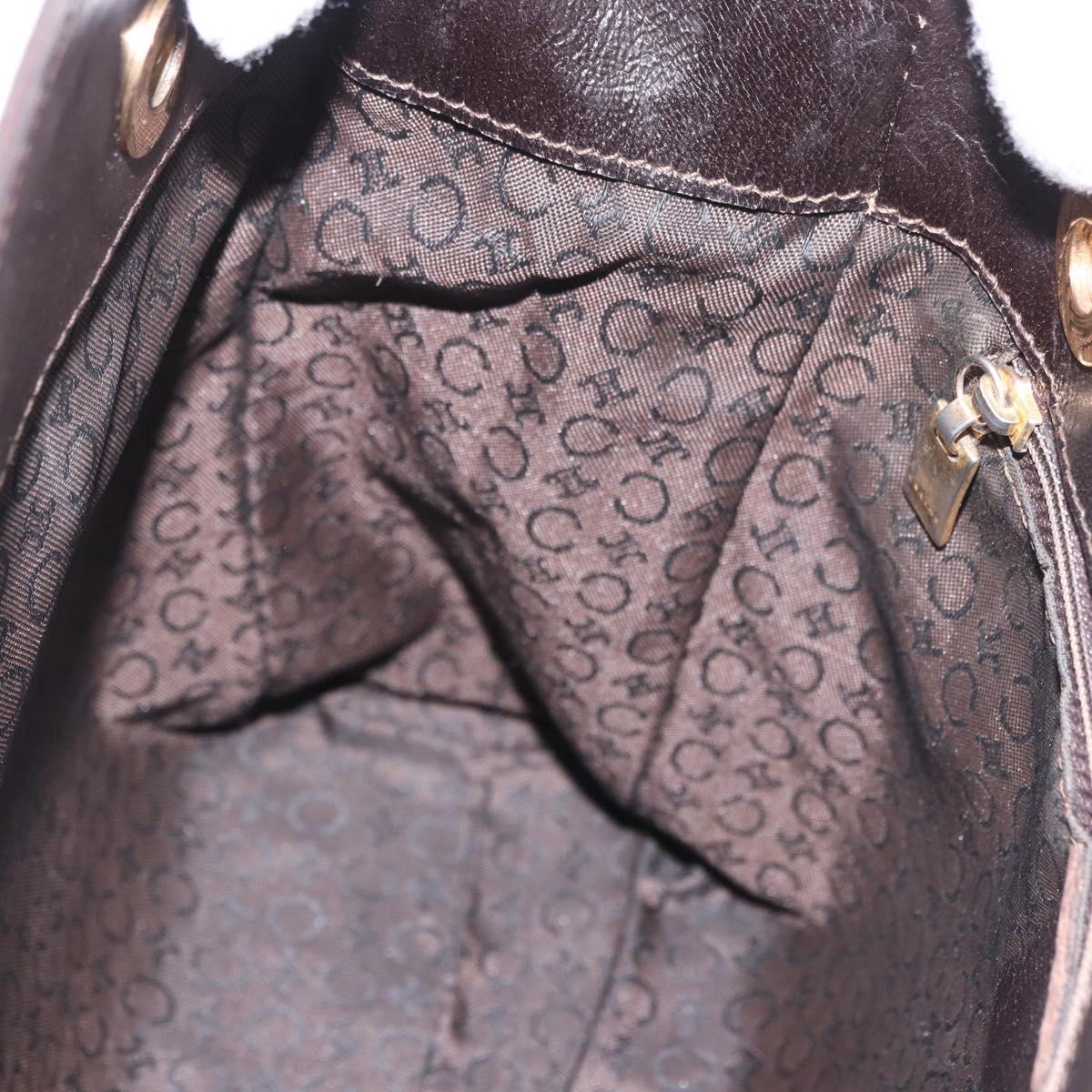 CELINE Chain Shoulder Bag Knitted Fabrics Beige Gold Auth 185422A