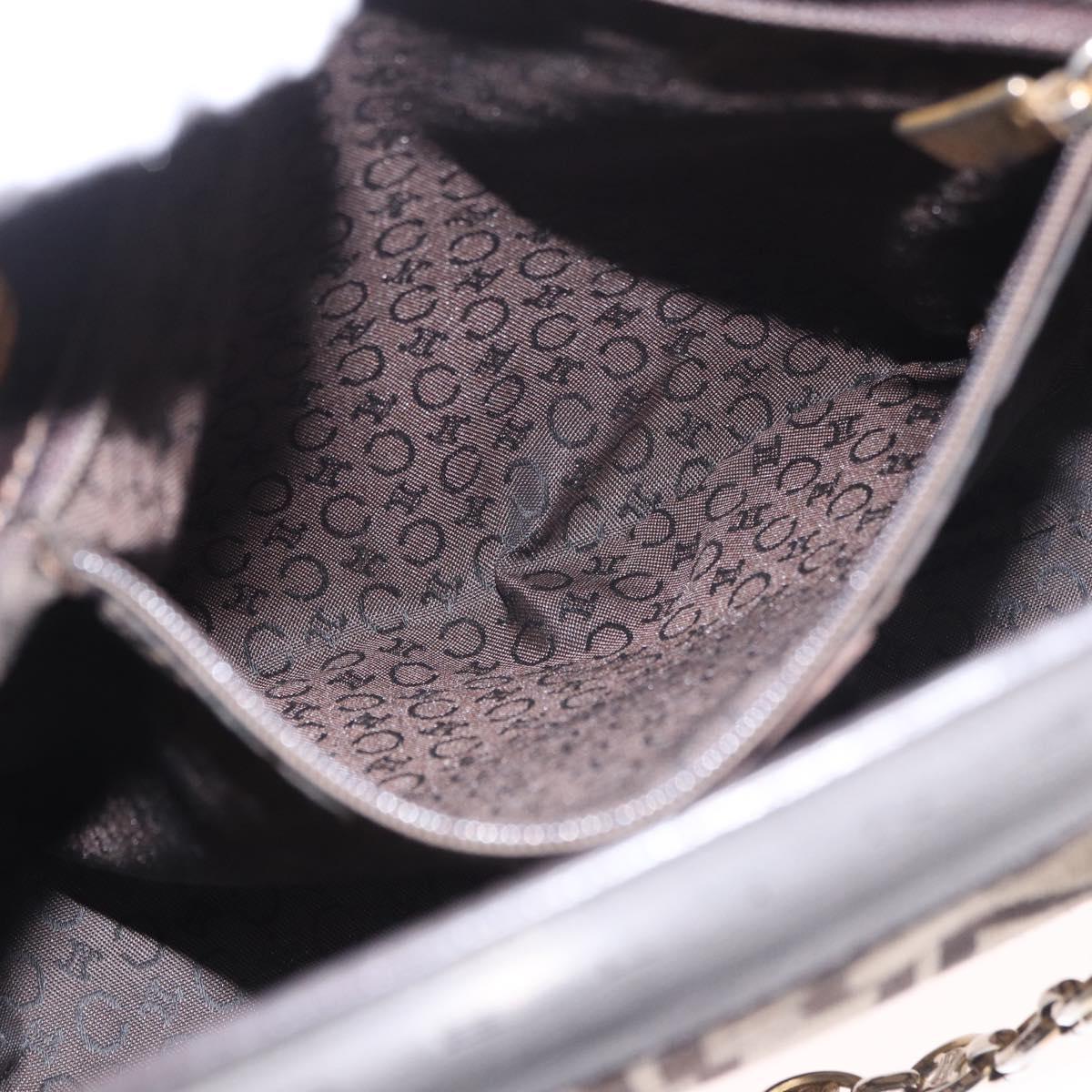 CELINE Chain Shoulder Bag Knitted Fabrics Beige Gold Auth 185422A