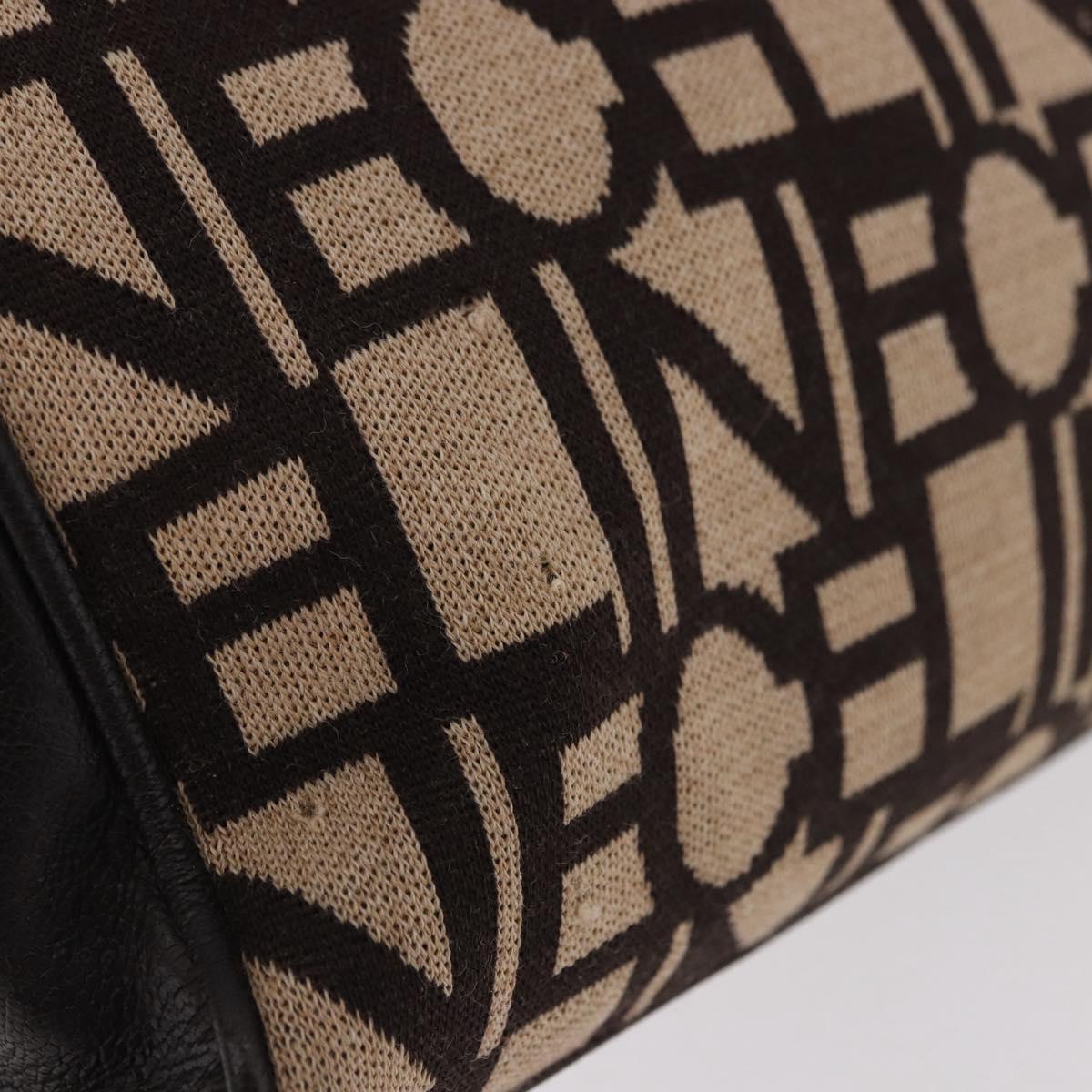 CELINE Chain Shoulder Bag Knitted Fabrics Beige Gold Auth 185422A