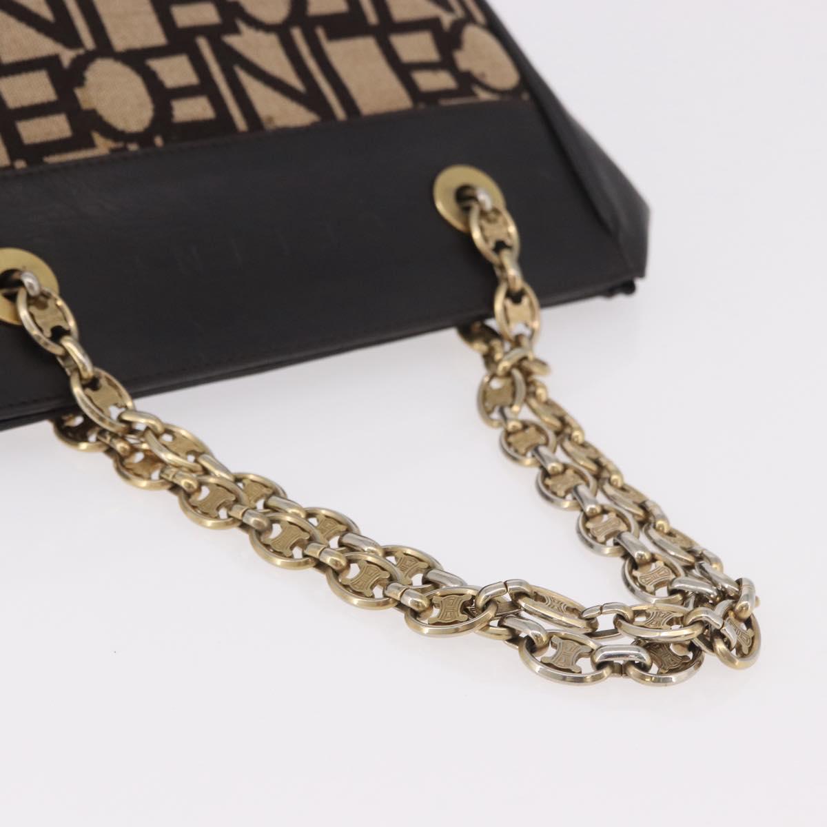 CELINE Chain Shoulder Bag Knitted Fabrics Beige Gold Auth 185422A