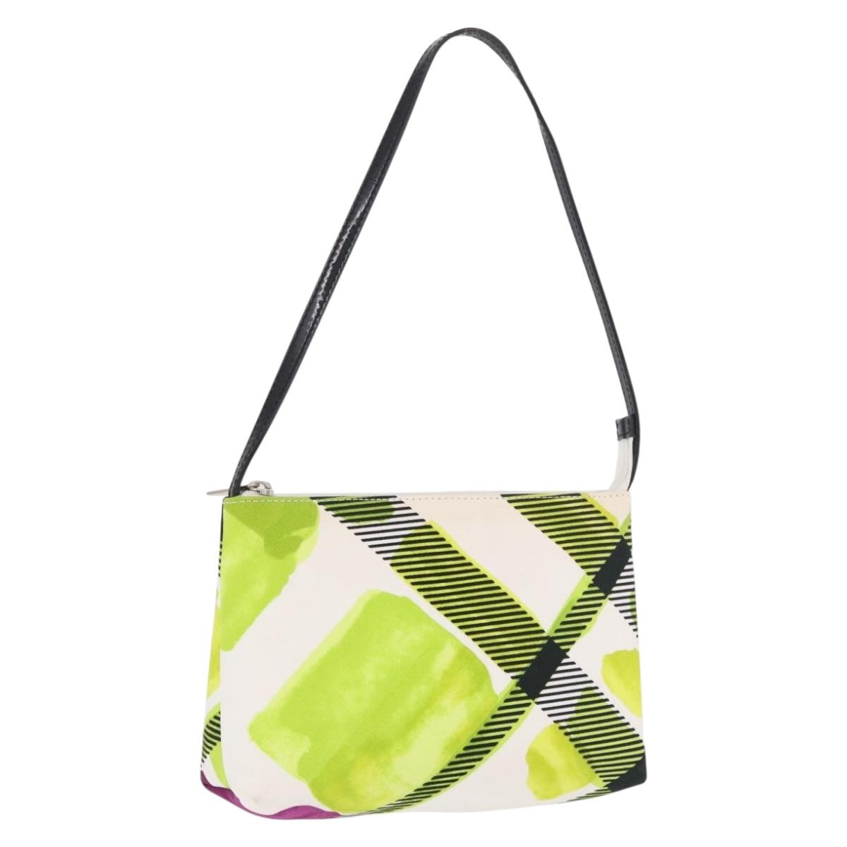 BURBERRY Shoulder Bag Canvas Green Silver Auth 185423A