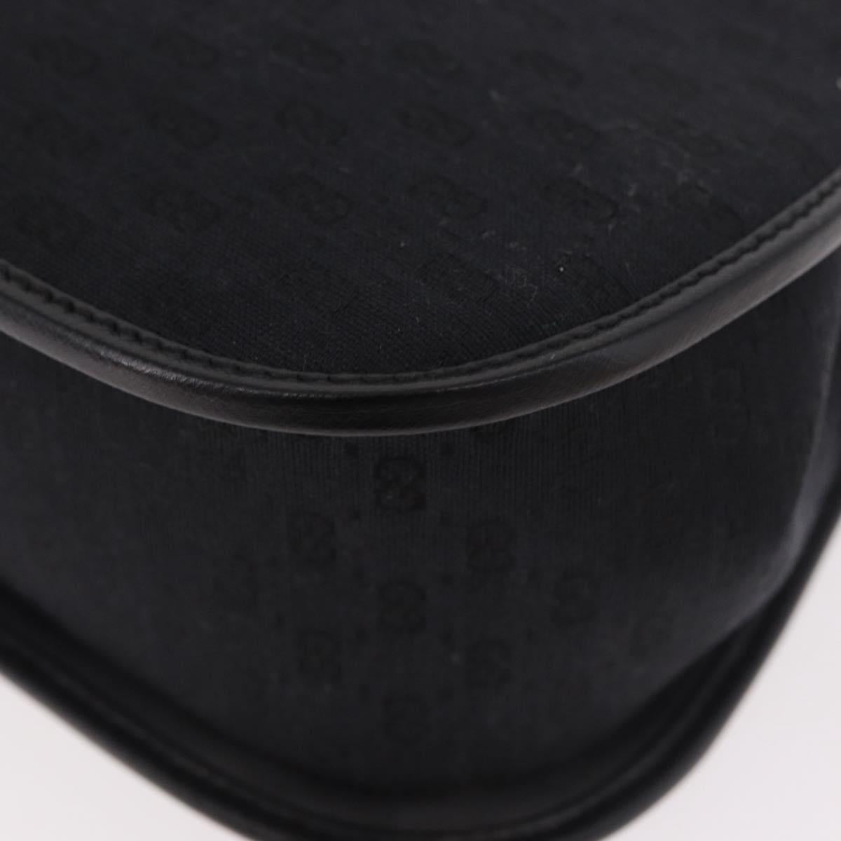 GUCCI Micro GG Canvas Bamboo Chain Shoulder Bag Black Gold Auth 185425A