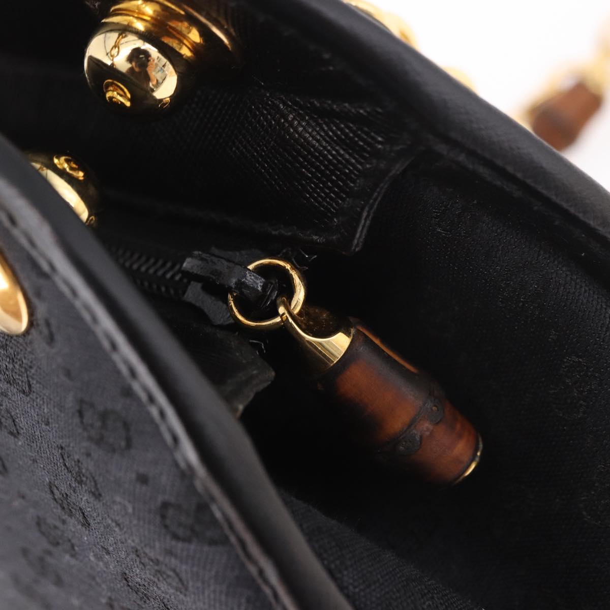 GUCCI Micro GG Canvas Bamboo Chain Shoulder Bag Black Gold Auth 185425A
