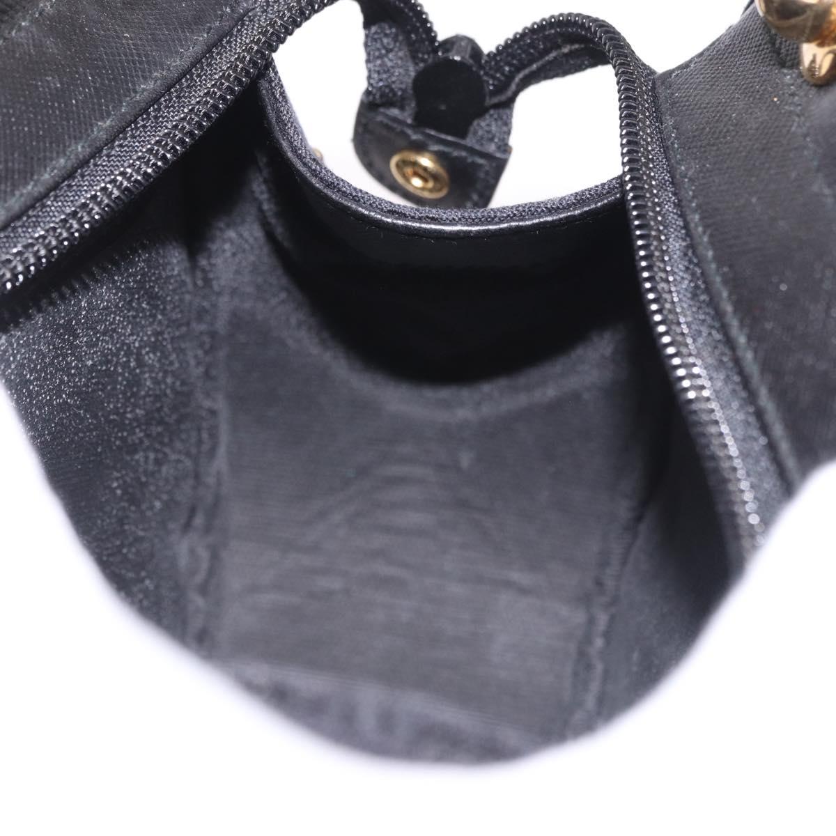 GUCCI Micro GG Canvas Bamboo Chain Shoulder Bag Black Gold Auth 185425A