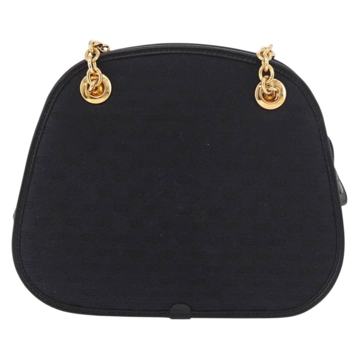 GUCCI Micro GG Canvas Bamboo Chain Shoulder Bag Black Gold Auth 185425A