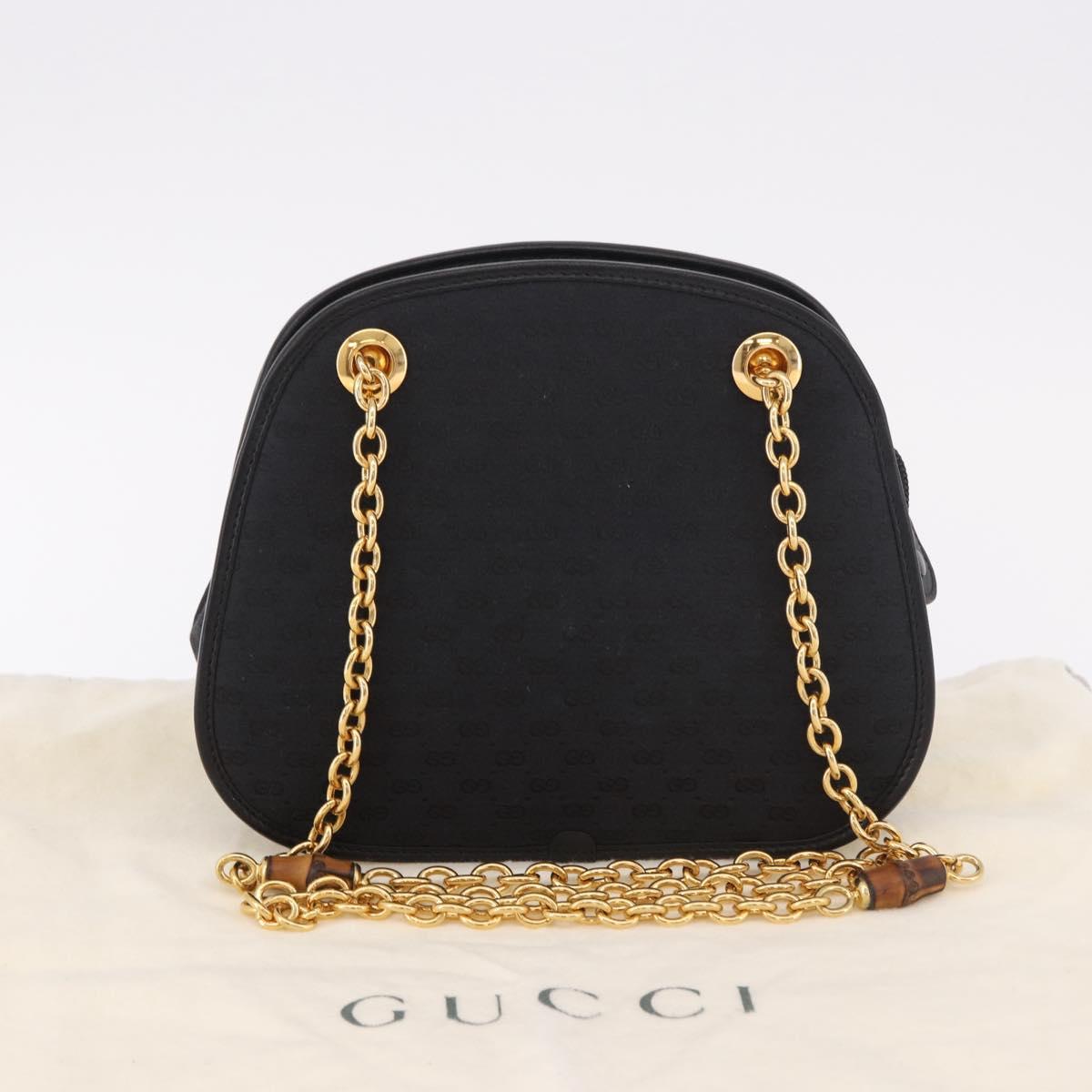 GUCCI Micro GG Canvas Bamboo Chain Shoulder Bag Black Gold Auth 185425A