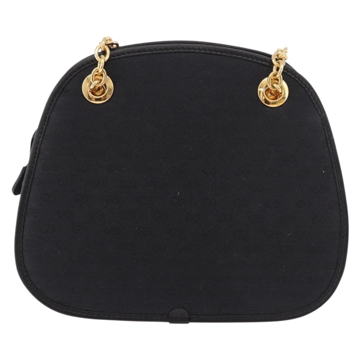 GUCCI Micro GG Canvas Bamboo Chain Shoulder Bag Black Gold Auth 185425A