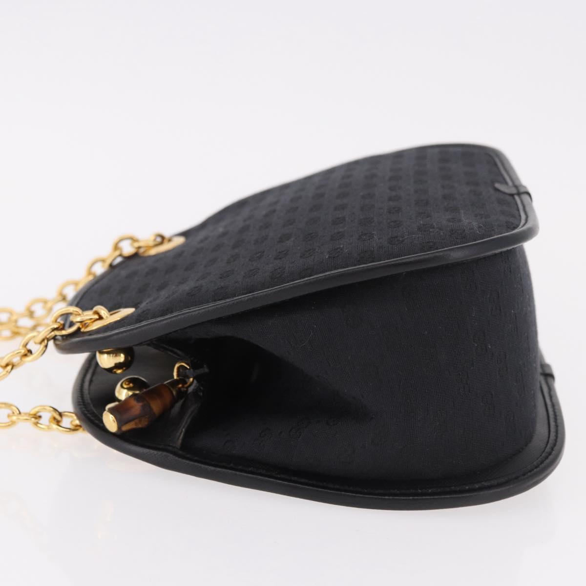 GUCCI Micro GG Canvas Bamboo Chain Shoulder Bag Black Gold Auth 185425A