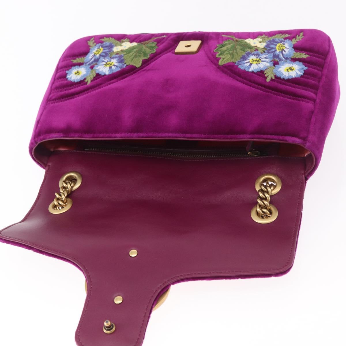 GUCCI GG Marmont Chain Shoulder Bag Velor Purple Gold 443496 Auth 185426M