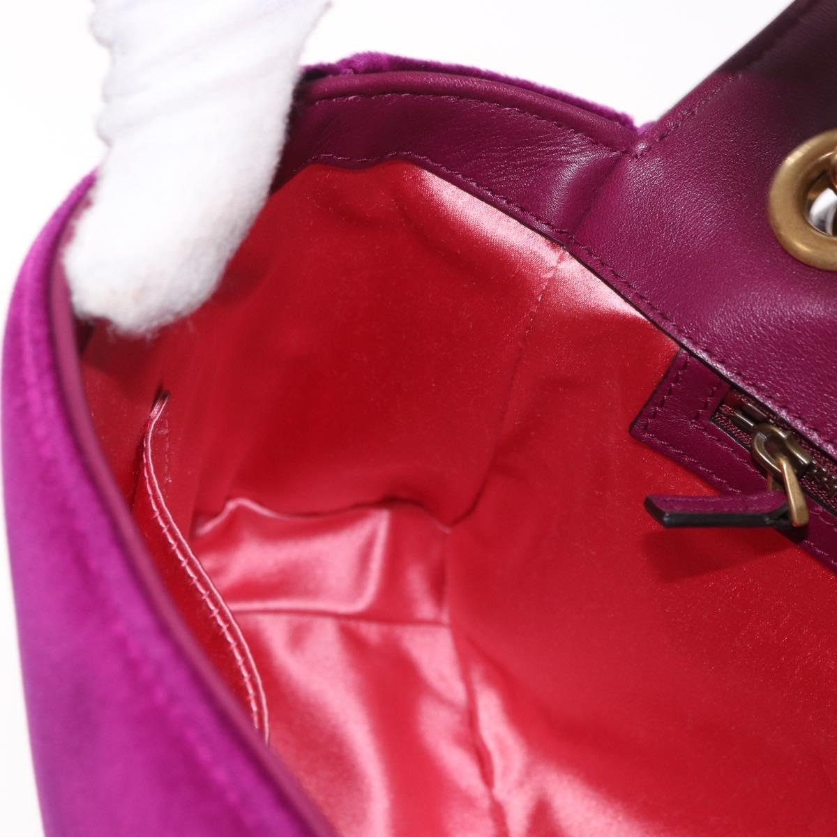 GUCCI GG Marmont Chain Shoulder Bag Velor Purple Gold 443496 Auth 185426M