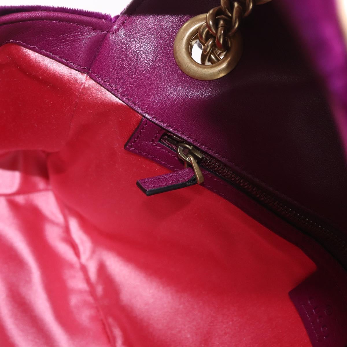 GUCCI GG Marmont Chain Shoulder Bag Velor Purple Gold 443496 Auth 185426M