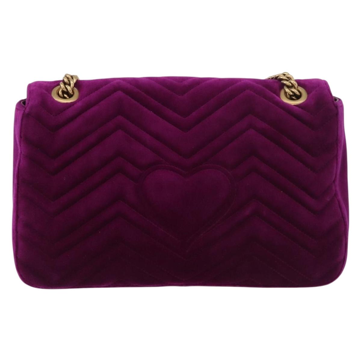 GUCCI GG Marmont Chain Shoulder Bag Velor Purple Gold 443496 Auth 185426M
