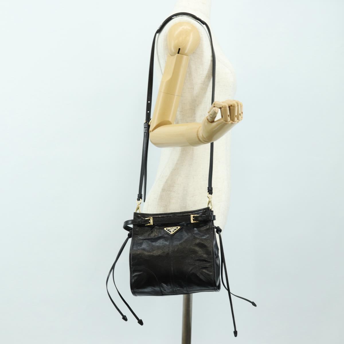 PRADA Bonnie Shoulder Bag Leather Black Gold Auth 185427SM
