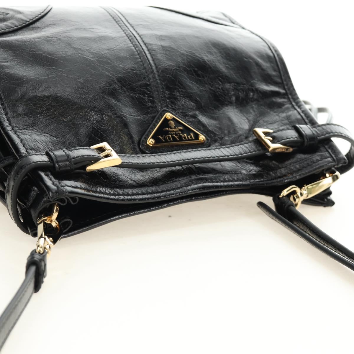 PRADA Bonnie Shoulder Bag Leather Black Gold Auth 185427SM