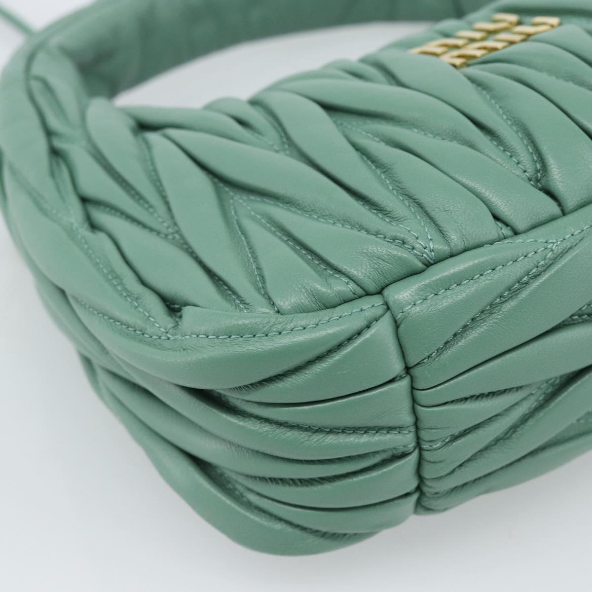 Miu Miu Matelasse Wonder Hand Bag Leather 2way Green Gold Auth 185428SM