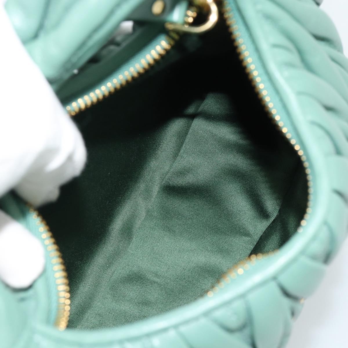 Miu Miu Matelasse Wonder Hand Bag Leather 2way Green Gold Auth 185428SM