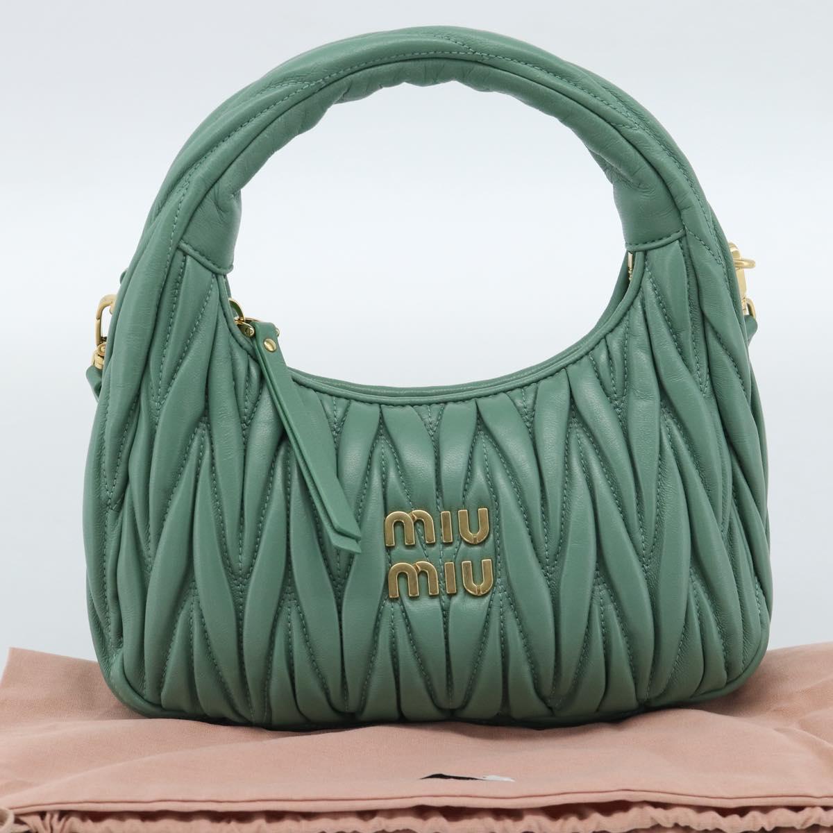 Miu Miu Matelasse Wonder Hand Bag Leather 2way Green Gold Auth 185428SM