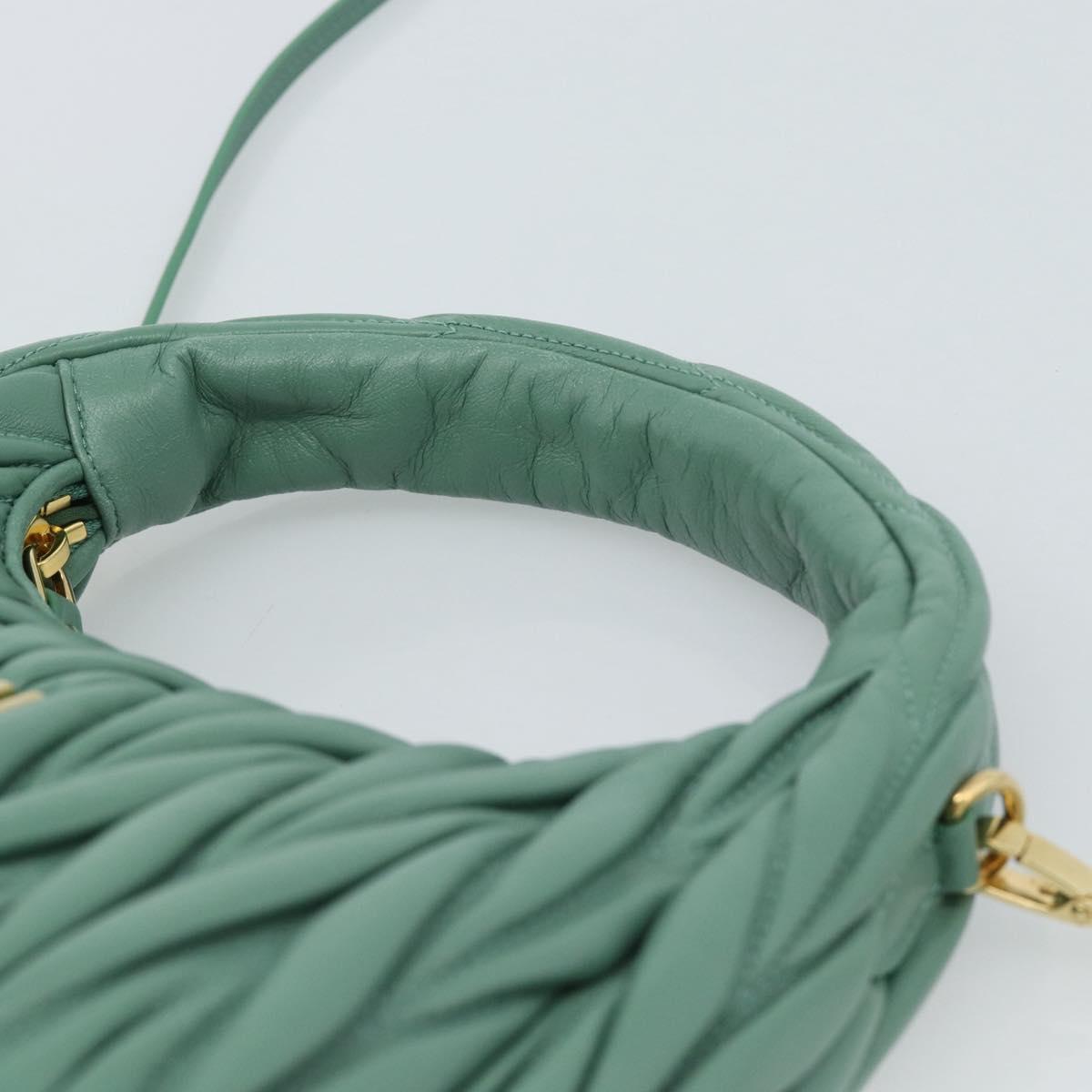 Miu Miu Matelasse Wonder Hand Bag Leather 2way Green Gold Auth 185428SM