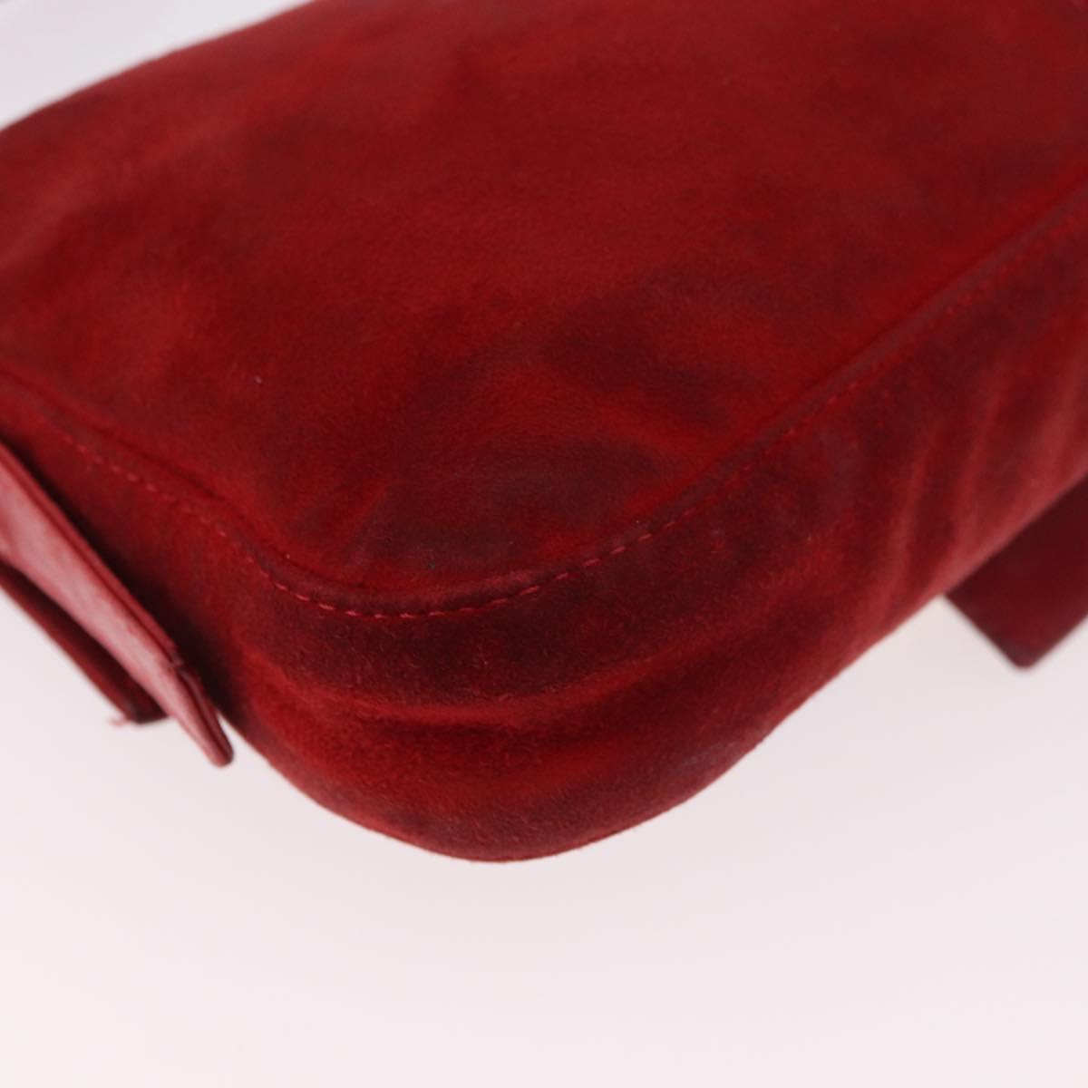FENDI Mamma Baguette Shoulder Bag Suede Red Gold Auth 185429A