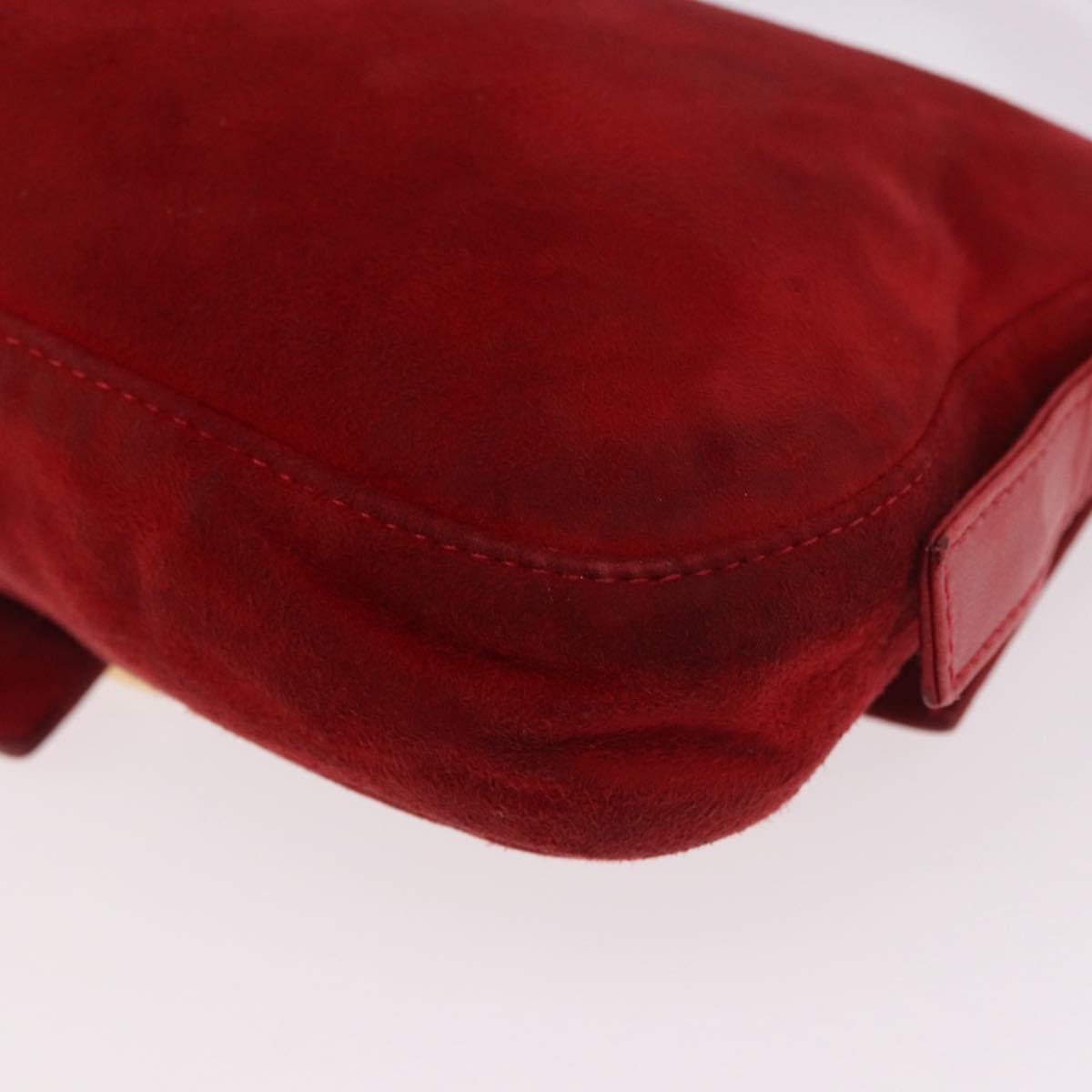 FENDI Mamma Baguette Shoulder Bag Suede Red Gold Auth 185429A
