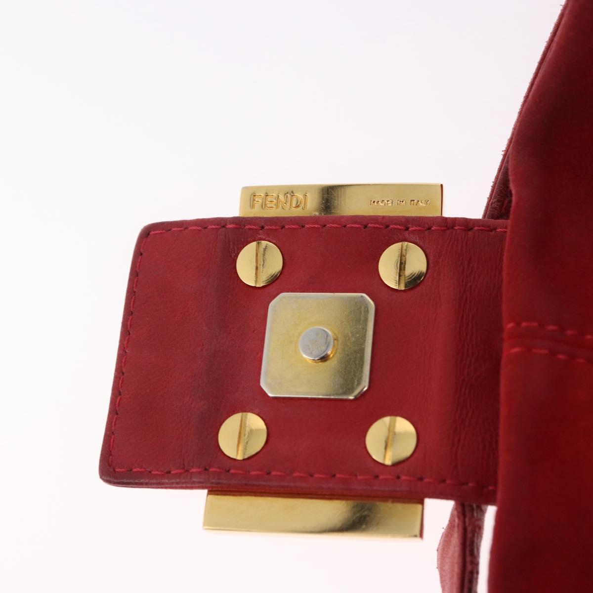 FENDI Mamma Baguette Shoulder Bag Suede Red Gold Auth 185429A