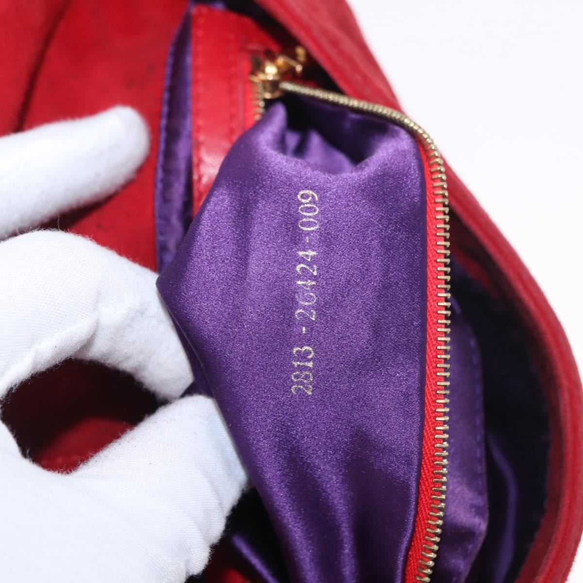 FENDI Mamma Baguette Shoulder Bag Suede Red Gold Auth 185429A