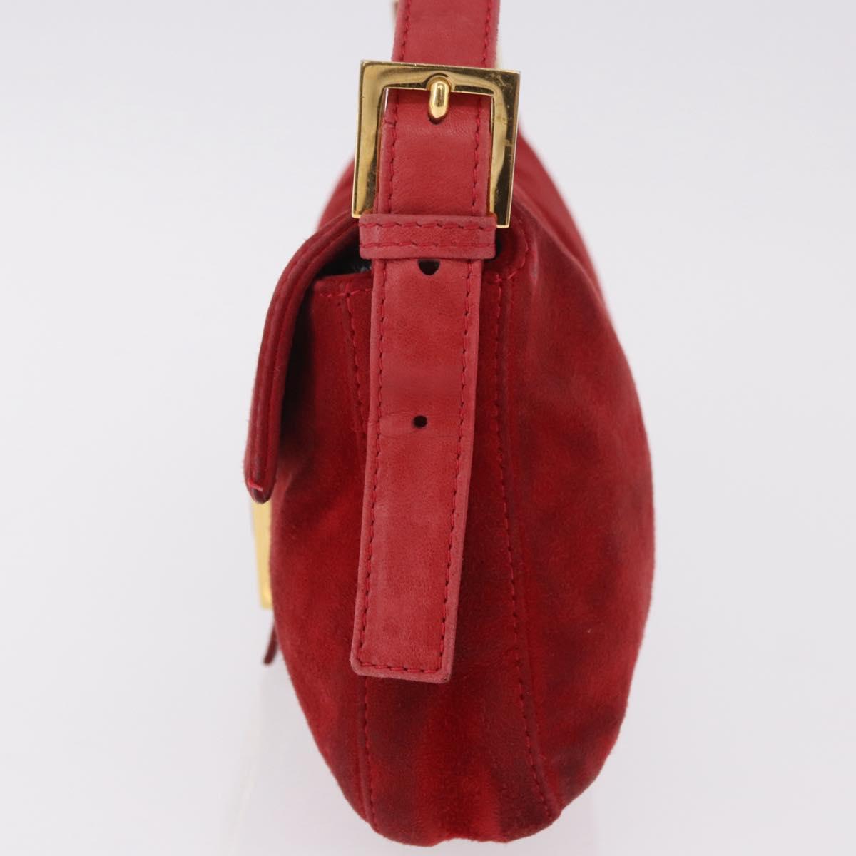 FENDI Mamma Baguette Shoulder Bag Suede Red Gold Auth 185429A