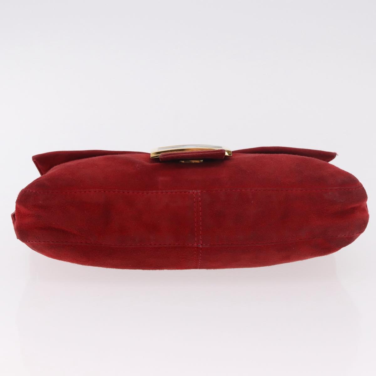 FENDI Mamma Baguette Shoulder Bag Suede Red Gold Auth 185429A