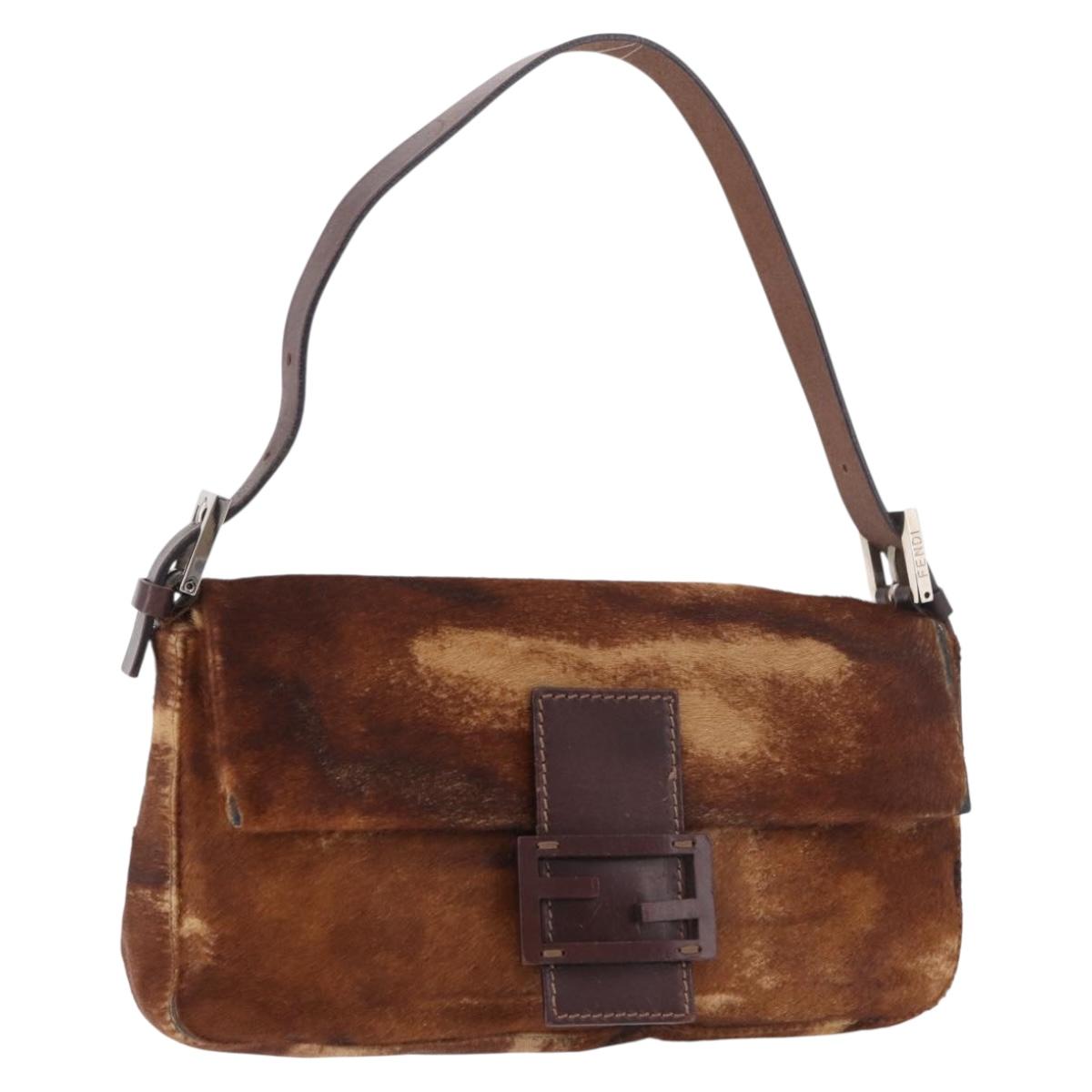 FENDI Mamma Baguette Shoulder Bag Harako leather Brown Silver Auth 185431SAV