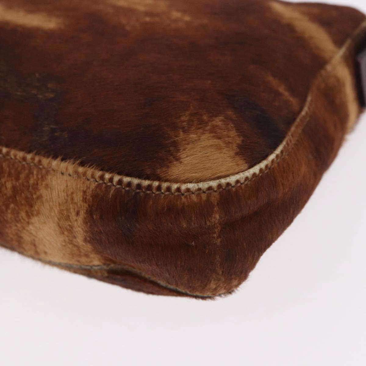 FENDI Mamma Baguette Shoulder Bag Harako leather Brown Silver Auth 185431SAV