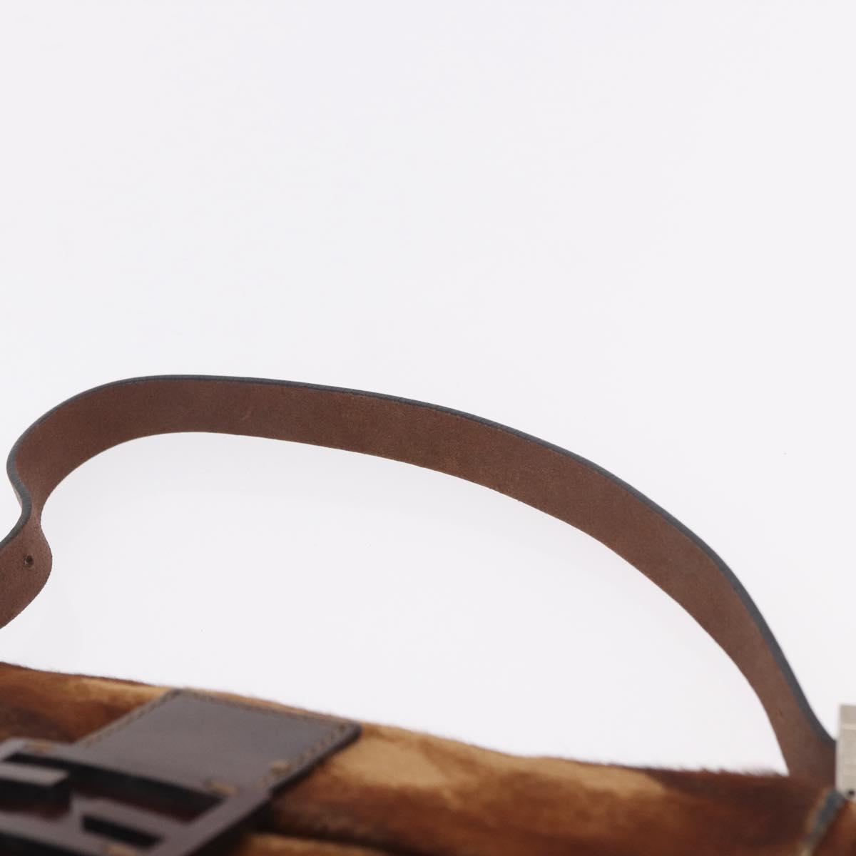 FENDI Mamma Baguette Shoulder Bag Harako leather Brown Silver Auth 185431SAV